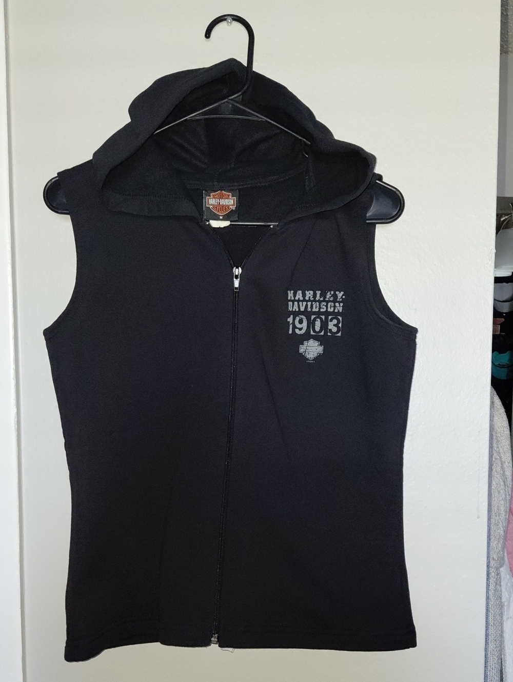 Harley-Davidson Black Sleeveless Zip-Up Hoodie Vest